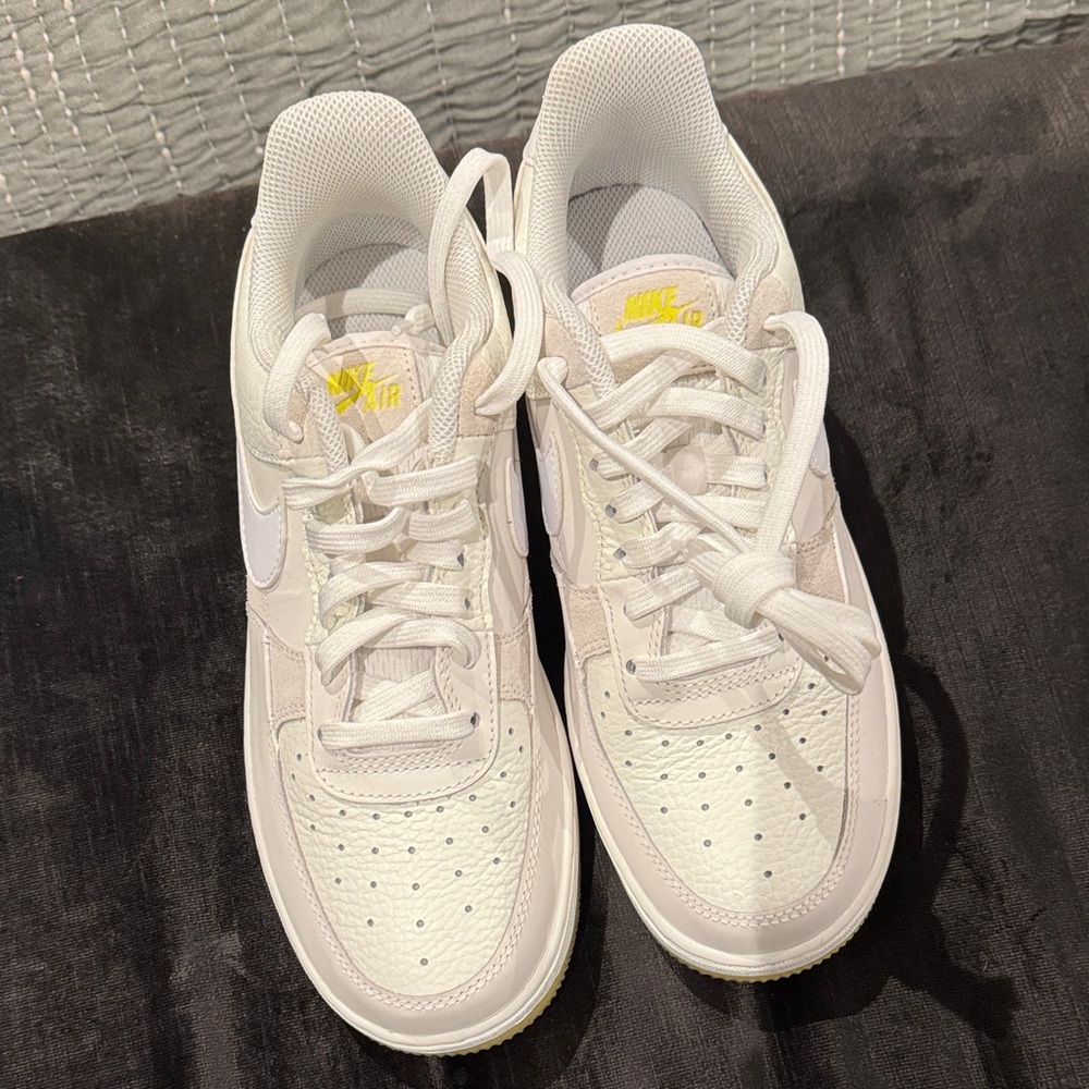 Brand New- Nike White Air Jordan Sneakers with Yellow Details